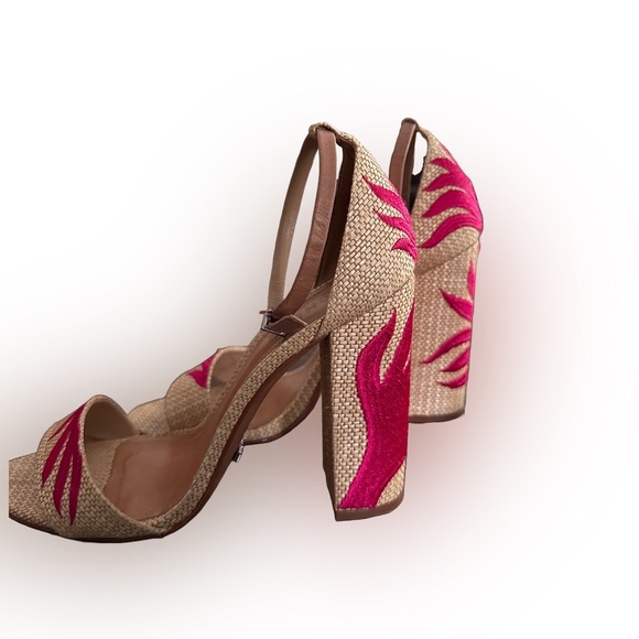 SCHUTZ Caroline Carolaine Raffia Embroidery Flame Palm Leaf Heels Shoes 8B - Picture 6 of 7